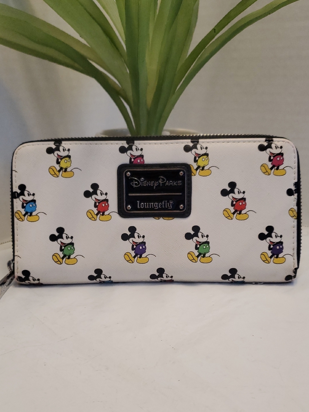 Loungefly White Zip Wallet with Multicolor Mickey Print